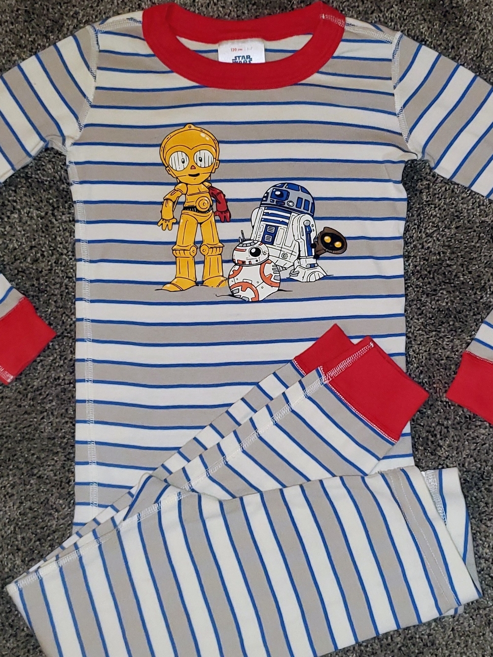 Hanna Andersson Star Wars Kids' Blue Stripe Pajama Set with C-3PO & R2-D2 Sz 120